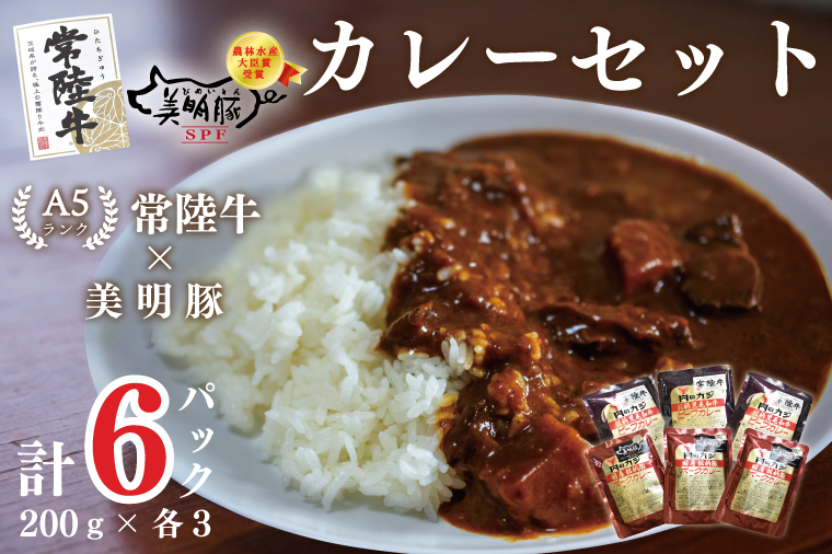 茨城県行方市のふるさと納税 DT-49【常陸牛A5ランク】カレー３袋＋【美明豚】カレー３袋