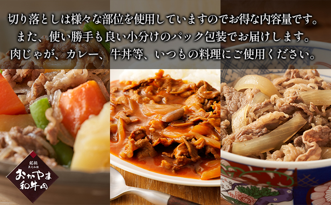 おかやま 和牛肉 A4等級以上 切り落とし 約1.2kg（300g×4パック）牛 赤身 肉 牛肉 お弁当 おかず 冷凍 お肉 評価 上質 黒毛和種 とろける 霜降り 美味しい 小分け 