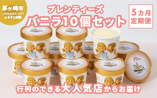 【神奈川県茅ヶ崎市】5ヵ月定期便 プレンティーズ バニラ 10個セット アイス アイスクリーム 氷菓 バニラアイス バニラ味 バニラ フレーバー バニラビーンズ スタンダードバニラ ローカルアイス ご当地グルメ お取り寄せ 送料無料 神奈川県 茅ヶ崎市