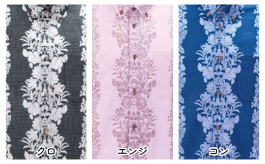 かりゆしウェア 紳士用 ハイビスカスストライプ柄Lサイズ×クロ