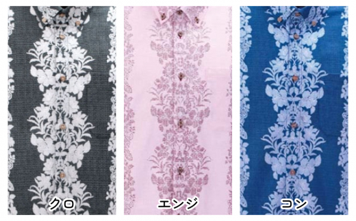 かりゆしウェア 紳士用 ハイビスカスストライプ柄Lサイズ×コン