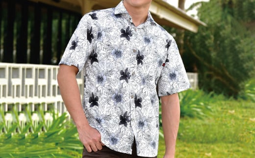 紳士用かりゆしウェア カトレアリーフ柄Lサイズ×コン