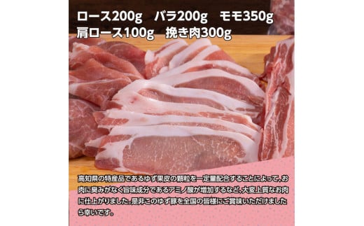 NIN002　なはりゆず豚満喫セット 1.15kg - 豚バラ ロース モモ 肩ロース 挽き肉 ひき肉 豚 豚肉 国産 詰め合わせ セット 冷凍 料理 おうちごはん 個包装 13000円 高知県産 高知