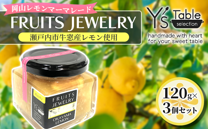 FRUITS JEWELRY 岡山 レモン マーマレード 120g×3個 セット （ 瀬戸内市 牛窓産 レモン使用） ジャム 無添加 皮ごと ビタミン フルーツジャム パン 塗る つける ヨーグルト 食卓 朝食 さわやか 
