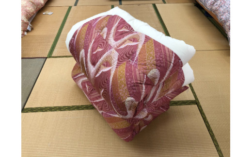 中級もめん綿入り布団　２枚　掛敷セット（お客様用に最適）向かい鶴柄【CW107W】