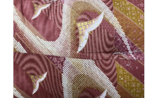 中級もめん綿入り布団　２枚　掛敷セット（お客様用に最適）向かい鶴柄【CW107W】