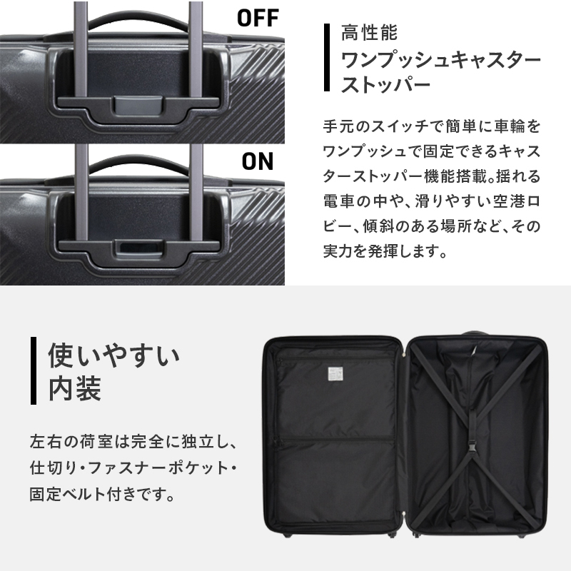 y43 Glide 100％リサイクルシェルスーツケース MIDDLE NO.5700277-01[61L] 3～5泊程度 出張 旅行 中型サイズ 国産 高品質  旅 キャリー かばん バッグ 日本製 北海道 赤平市