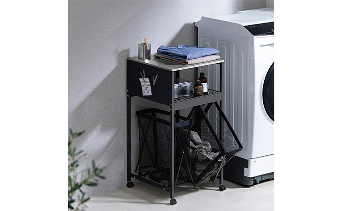 天板付きランドリーワゴン ワイドタイプ バスケット付TLAW-B420ブラック ランドリーバスケット ストッカー 洗濯カゴ アイリスオーヤマ 
