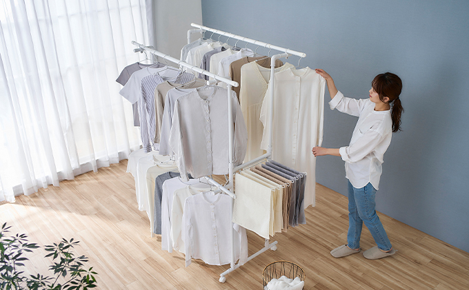 組み立て簡単たっぷりスタイル物干しKTM-2018STホワイト 室内 室内干し アイリスオーヤマ 