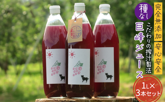 【完全無添加】【安心安全】【こだわりの搾汁製法】種なし巨峰ジュース 3本セット【栽培期間中 除草剤・ネオニコチノイド系農薬・化学肥料不使用】 果実飲料 フルーツジュース 飲み物 グレープジュース 
