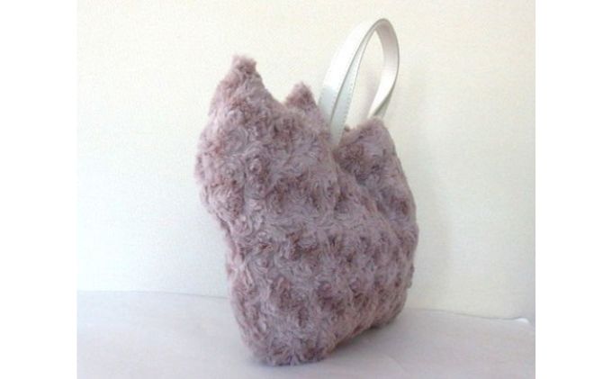 オリジナルネコ型トートバッグ　ローズファー グレー猫 ファッション かばん ふわふわ 手触り エコファー 珍しい 柔らかい おすすめ 