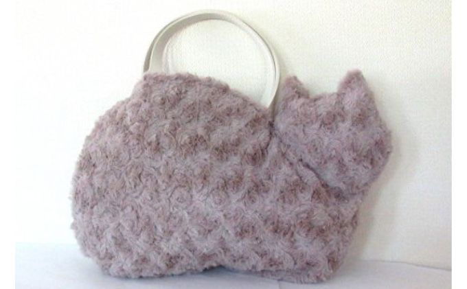 オリジナルネコ型トートバッグ　ローズファー グレー猫 ファッション かばん ふわふわ 手触り エコファー 珍しい 柔らかい おすすめ 