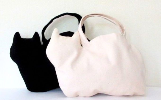 ネコ型帆布トートバッグ　黒猫 ファッション かばん 国産 生地 厚手 ポケット 
