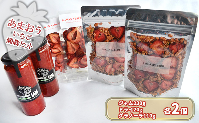 【福岡県朝倉市】ジャム ドライフルーツ グラノーラ セット あまおうジャム 230g×2+あまおうドライ 20g×2+いちごいちごいちごあまおうグラノーラ 110g×2 加工食品 イチゴジャム ストロベリージャム シリアル 特別栽培
