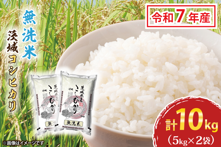 令和7年産 無洗米 茨城 コシヒカリ 10kg (5kg×２袋) 新米 米 お米 おこめ 白米 ライス ご飯 精米 こしひかり 国産 茨城県産