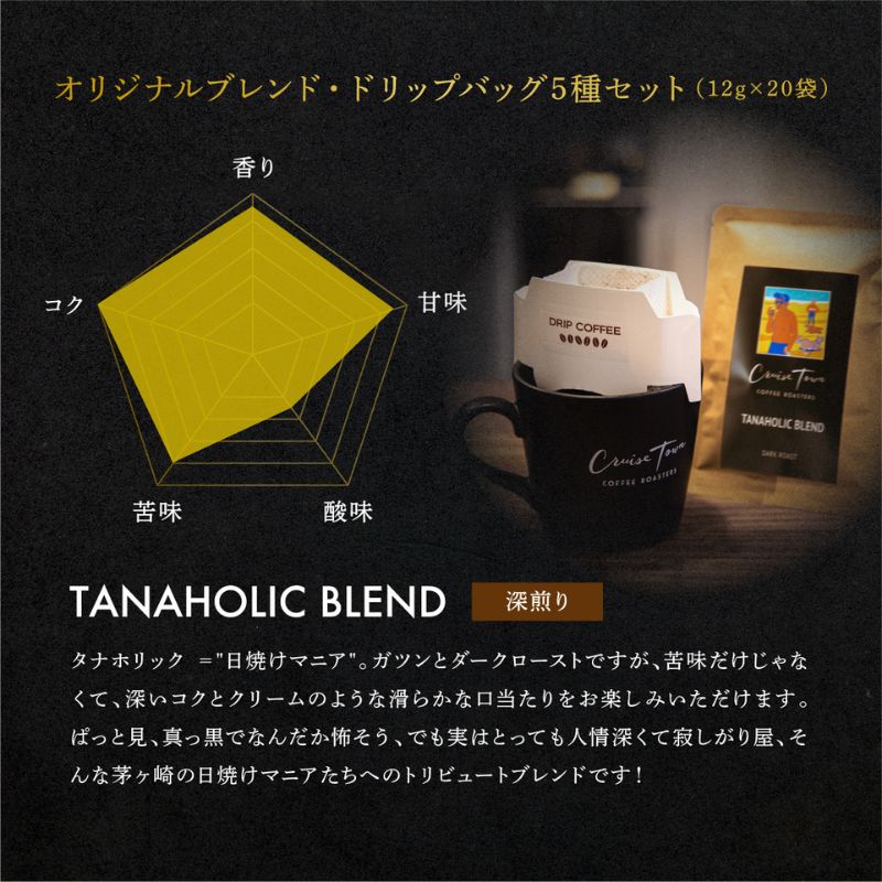 定期便 隔月 4回【CRUISE TOWN COFFEE ROASTERS】オリジナルブレンド・ドリップバッグ5種セット（12g×20袋） 飲み物 飲料 ドリンク コーヒーブレイク ドリップコーヒー 手軽 