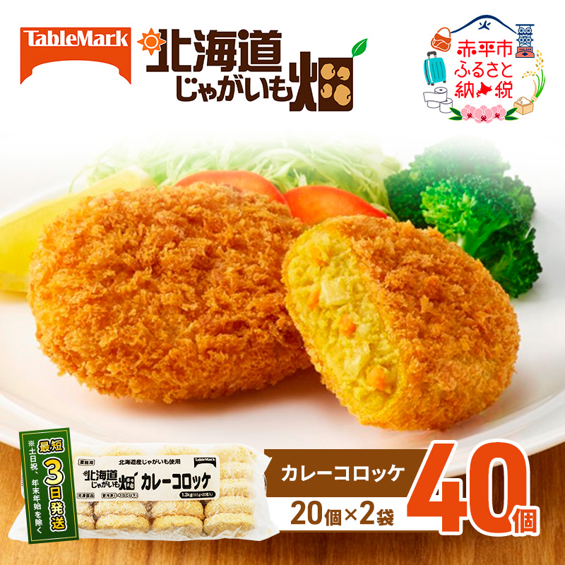 北海道 コロッケ じゃがいも畑 カレー 20個 × 2袋 計 40個 カレーコロッケ じゃがいも 最短3日 7日出荷 冷凍食品 惣菜 弁当 おかず 揚げ物 グルメ 大容量 冷凍コロッケ 揚げるだけ 時短 within2025