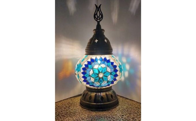 トルコランプCHIGASAKI インテリア テーブルランプ 明かり おしゃれ 置物 烏帽子岩デザイン さわやか 青 ブルー 店舗 お店 寝室 リビング 玄関 エキゾチック 