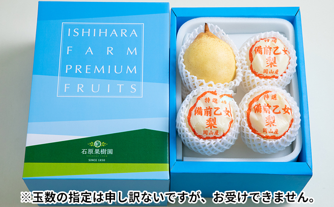 梨 2025年 先行予約 備前乙女梨（鴨梨） 3～4玉 合計約2kg【11月下旬～12月中旬頃発送】 ナシ なし 岡山県産 国産 フルーツ 果物 ギフト 石原果樹園 風味豊か 上品 希少な梨 