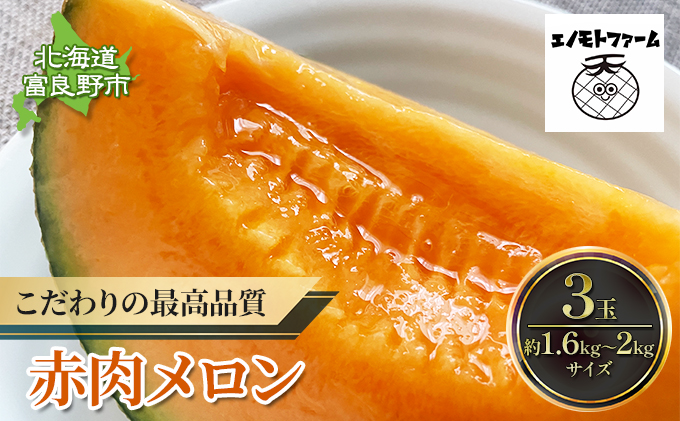 【2025年夏発送】北海道 富良野産 赤肉メロン 3玉 1.5kg～2kgサイズ ふらの メロン ギフト 果物 赤玉(榎本農園) メロン フルーツ 果物 新鮮 甘い 贈り物 ギフト 道産 ジューシー おやつ ふらの ブランド 夏 