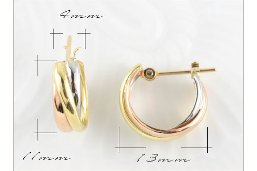 山梨県中央市のふるさと納税 ピアス スリーカラー K18 K18PG PT900 トリニティ フープピアス [シエロ 山梨県 中央市 21470766] アクセサリー ジュエリー アクセ ゴールド ピンクゴールド プラチナ レディース