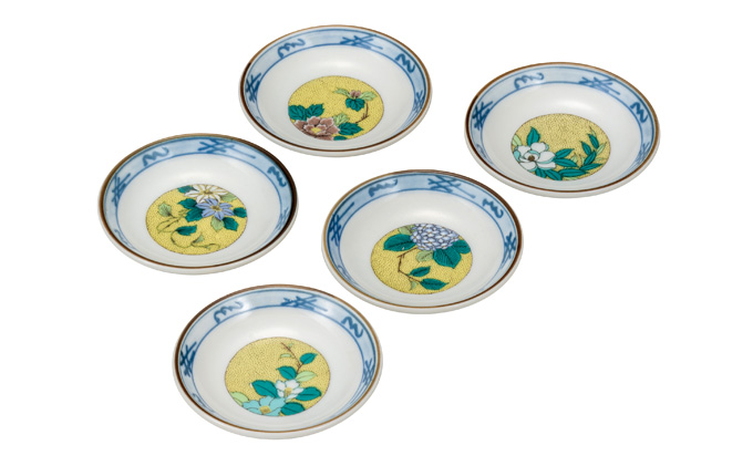 九谷焼 3号皿揃 吉田屋草花 (5枚セット) a01 食器 キッチン雑貨 キッチンアイテム 雑貨 小物 お皿 丸皿 豆皿 食卓 テーブルコーディネート