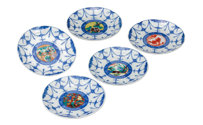 九谷焼　5.2号皿揃　時代絵 （5枚セット）a01 工芸品 