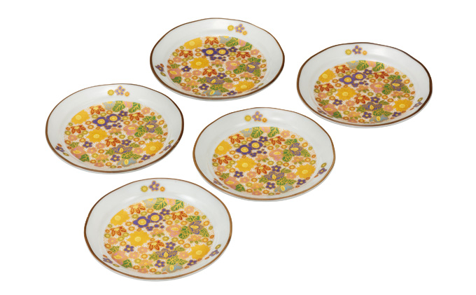 九谷焼　4.5号皿揃　花詰 （5枚セット）a01 食器 キッチン雑貨 キッチンアイテム 雑貨 小物 お皿 丸皿 食卓 テーブルコーディネート 
