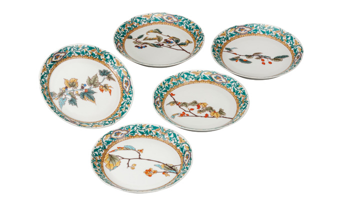 九谷焼　新品　4.5号皿揃　草花絵変り　小皿　5枚 割引キッチン・日用品・その他 - 九谷焼 新品 4.5号皿揃 草花絵