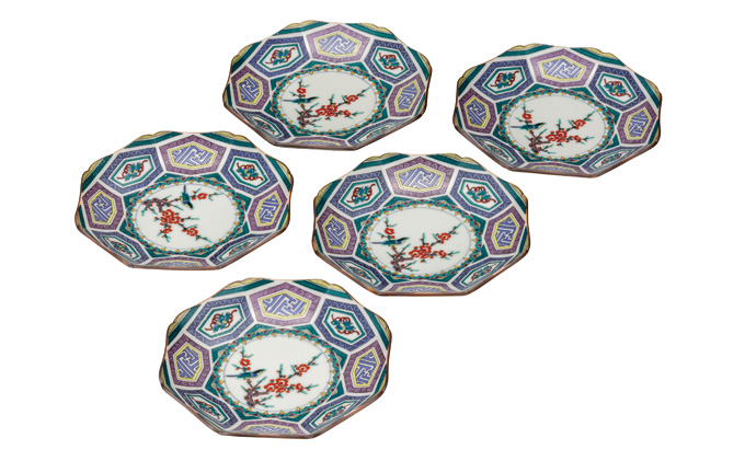 九谷焼　5号皿揃　古九谷風 （5枚セット）a01 食器 キッチン雑貨 キッチンアイテム 雑貨 小物 お皿 食卓 テーブルコーディネート 