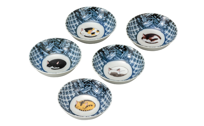 九谷焼 3号小鉢揃 眠り猫 （5枚セット）a01 食器 キッチン雑貨