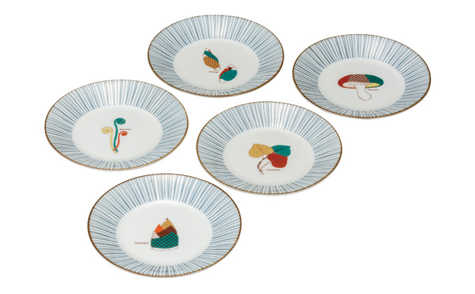 九谷焼　5.2号皿揃　山の幸 （5枚セット）a01 食器 キッチン雑貨 キッチンアイテム 雑貨 小物 お皿 丸皿 食卓 テーブルコーディネート 