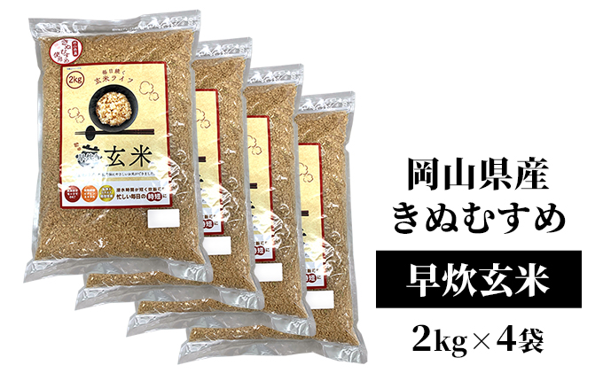 早炊 玄米 岡山県産 きぬむすめ 2kg×4袋 お米 国内産 ご飯 おにぎり お弁当 和食 国産 産地直送 玄米食 玄米の栄養素 