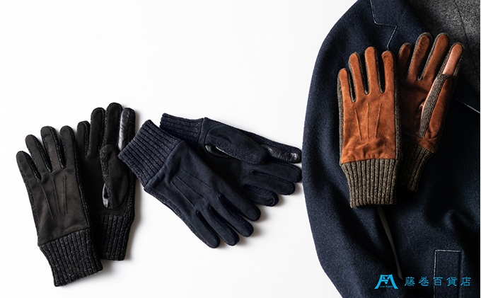 【KURODA】藤巻百貨店別注 やぎ革スウェードメンズグローブ スマホ対応モデル ファッション ファッション小物 