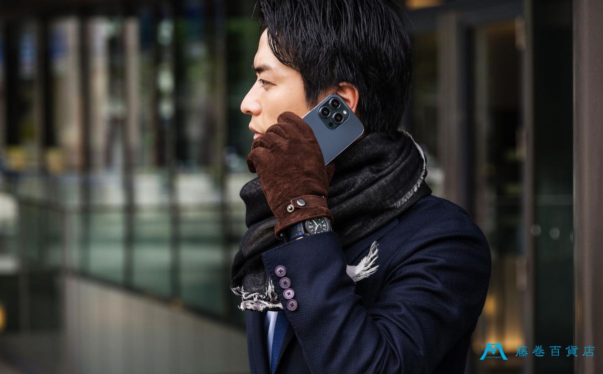 【KURODA】藤巻百貨店別注ピッグスエードベルト付きメンズグローブ ファッション 