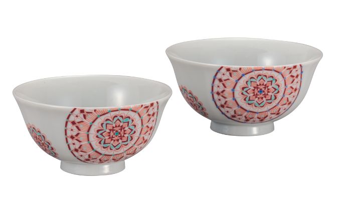 九谷焼　組飯碗　赤絵丸紋　大志窯　a02 食器 キッチン雑貨 キッチンアイテム 雑貨 食卓 テーブルコーディネート ペア茶碗 夫婦茶碗 