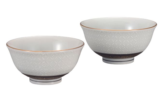 九谷焼　 組飯碗　白七宝　a02 食器 キッチン雑貨 キッチンアイテム 雑貨 食卓 テーブルコーディネート ペア茶碗 夫婦茶碗 