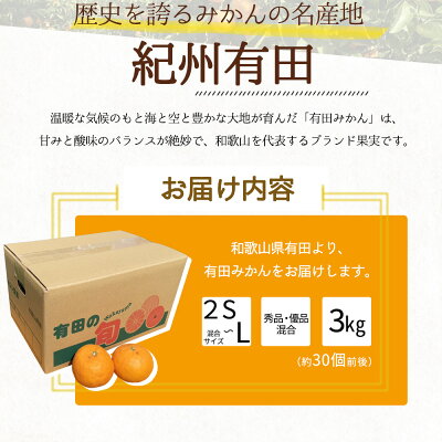 BF6031n_数量限定 期間限定 有田みかん 約 3kg 2S～Lサイズ サイズ混合 30個 前後 秀品 優品 紀州 有田 みかん 温州みかん フルーツ 果実 甘み 酸味 絶妙 バランス 果物 柑橘 国産 食品 食べ物 マルシ農園 お取り寄せ 和歌山県 湯浅町 送料無料