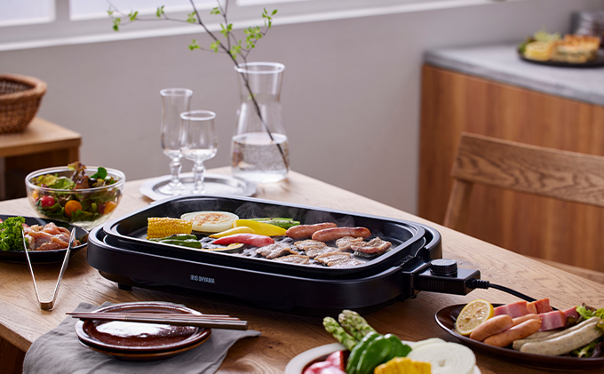 ホットプレート 大型 3枚プレート IHA-A30-B ブラック 網焼き風