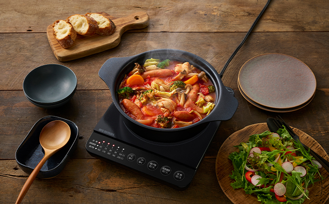 IHクッキングヒーター 鍋セット IHKP-T39220-B ブラック 卓上 1000W コンロ IHコンロ コンパクト 火力 鍋 加熱 揚げ物 アイリスオーヤマ 調理家電 キッチン家電 