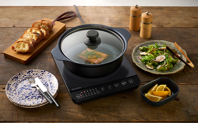 宮城県大河原町のふるさと納税 IHクッキングヒーター 鍋セット IHKP-T39124-B ブラック 卓上 1400W コンロ IHコンロ コンパクト 火力 鍋 加熱 揚げ物 アイリスオーヤマ 調理家電 キッチン家電