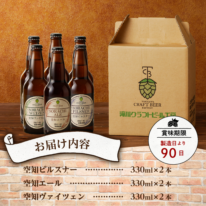 北海道滝川市のふるさと納税 大雪地ビール 滝川クラフトビール 3種 飲み比べ 各2本 計6本｜北海道 滝川市 ビール クラフトビール セット 詰め合わせ 詰合せ 地ビール