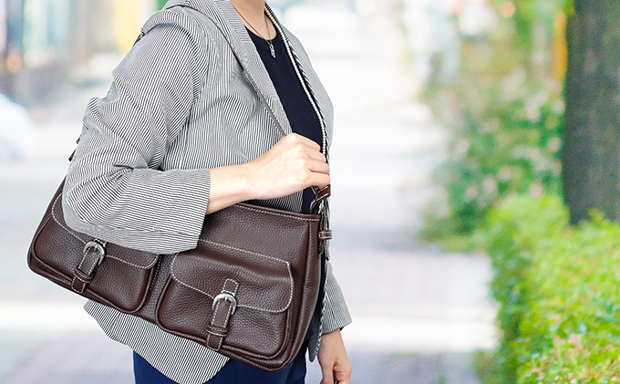 Wポケットハンドバック(ブラウン)