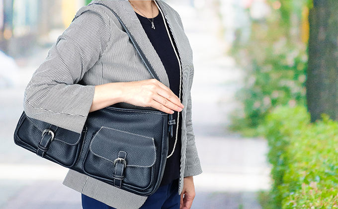 Wポケットハンドバック(紺)