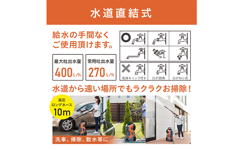 高圧洗浄機 オレンジ 大型 2輪キャスター付き アイリスオーヤマ 家電 水圧洗浄機 洗浄機 洗車 洗浄 高圧 掃除 ポータブル ウォータージェット 散水機 洗車機 外壁洗浄機 車 バイク タイヤ 玄関 ベランダ FBN-702-D アイリス 宮城 宮城県 大河原町