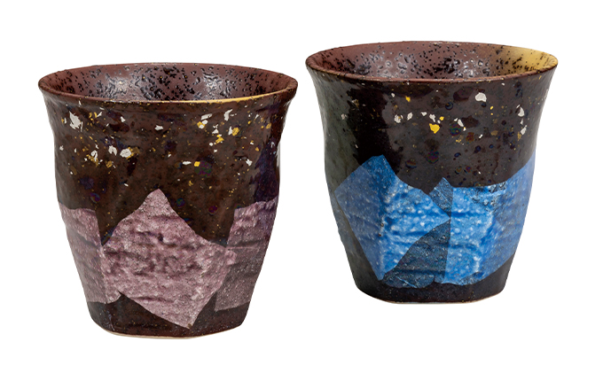 九谷焼　 ペア焼酎カップ　銀彩金銀ちらし　a04 