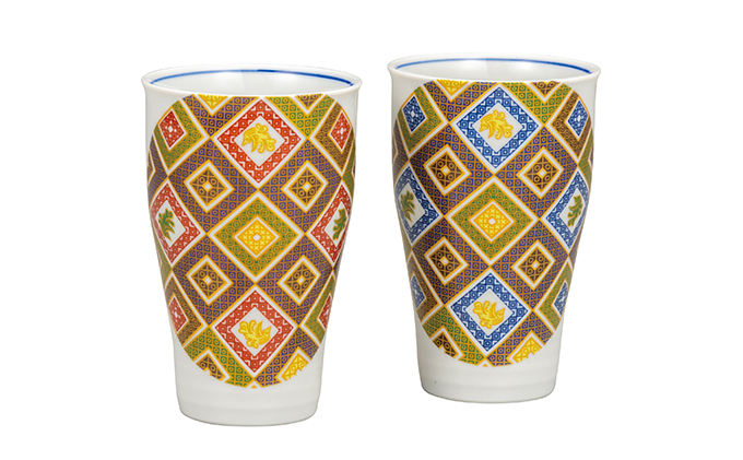 九谷焼　 ペアフリーカップ　石畳　a04 