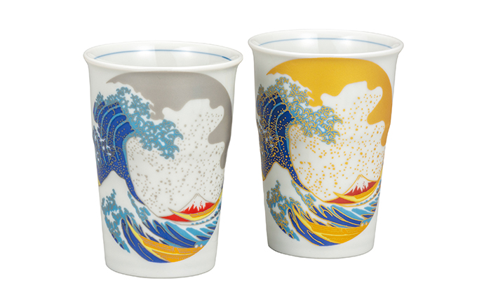 九谷焼　 ペアフリーカップ　北斎　波　a04 