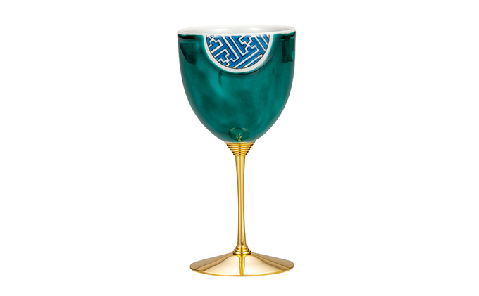 九谷焼　 ワインカップ　グリーン丸紋　a04 