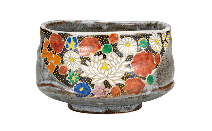 九谷焼　 抹茶碗　花詰　a03 